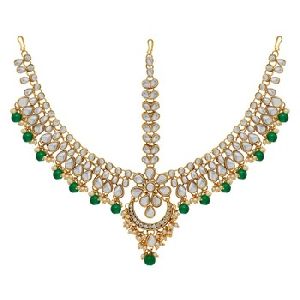 Green Color Kundan Work Matha Patti