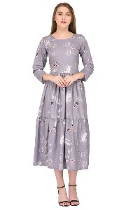 Grey Floral Print Fancy Dress