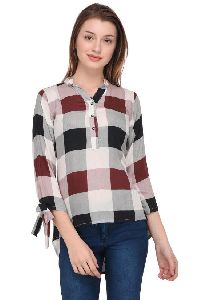 Maroon Checkered Printed Top