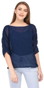 Navy Blue Semi Transparent Top