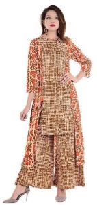 Orange Printed Kurti With Palazzo