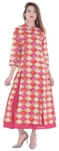 Pink Printed Double Layer Kurti