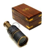 BRASS TELESCOPE IN ANTIQUE FINISH WITH WOODEN BOX