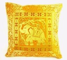 Yellow Indian Mandala ethnic silk Banarsi silk elephant sari cushion covers