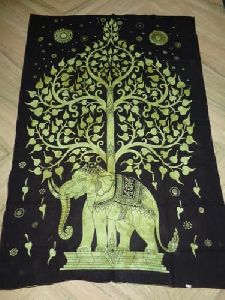 INDIAN PRINTED TAPESTRIES TREE OF LIFE ELEPHANT