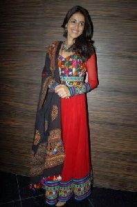 Genelia D'souza Kutchi Red Anarkali Kurta With Dupatta