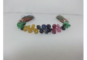 26.30cts Natural Multi Precious Faceted Pears Briolette Beads Strand