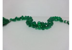 Natural Green Onyx Faceted Drop Briolette Beads Strand