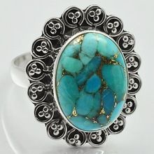 Natural Copper Turquoise 925 Sterling Silver Gemstone Ring