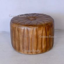 Moroccan Style Leather Pouf, Leather Ottoman
