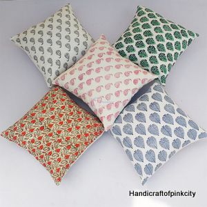 5 Pcs Set Of Cushion Cover Hand Block Print Pillow case 1616 inches size SSTHCC07