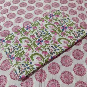 5 Yards Pink and Green Color salwar Suit Fabric Set Hand block print salwar kamez set