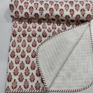 Hand Block brown tree Print Baby Kantha Quilt Wrap Blanket