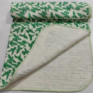 Hand Block parrot Print Baby Kantha Quilt Wrap Blanket