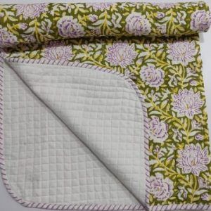Hand Block pink flower Print Baby Kantha Quilt Wrap Blanket