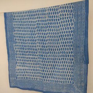 Hand Block Print Sarong, Cotton blue colour big patti Dupatta Stole