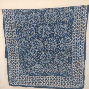 Hand Block Print Sarong, Cotton blue colour line flower Dupatta Stole