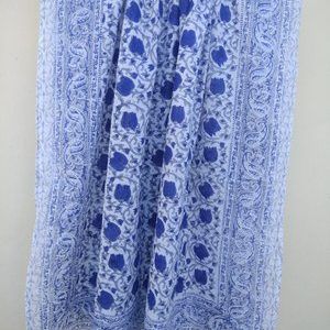 Hand Block Print Sarong, Cotton blue flower Dupatta Stole