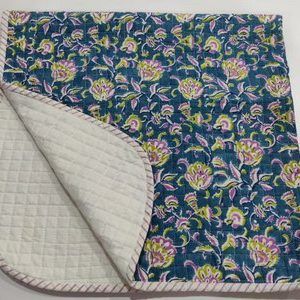 Hand Block Rose flower Print Baby Kantha Quilt Wrap Blanket