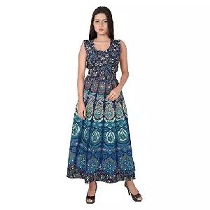 Mandala Cotton Maxi Dress- Multicolored- Free Size SSTHMD03