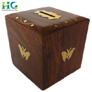 Antique Look Carved Wooden Money Box