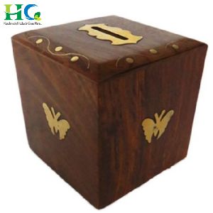Wholesale Wooden Piggy Bank Brass Inlay Wood Box