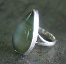 Green Agate Natural Gemstone Drop Sterling Silver Ring