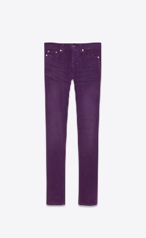 Low-rise skinny jeans in purple corduroy