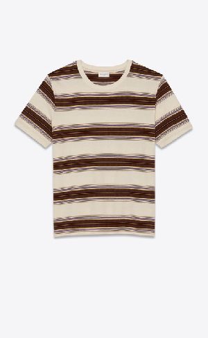 T-shirt with beige, khaki and purple stripes