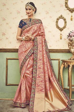 Classy Pink Designer Banarasi brocade pure silk saree