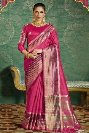 Rani pink Tussar silk handloom saree