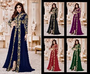 Anjani Creation Faux Georgette Embroidered Semi-stitched Salwar Suit Dupatta Material