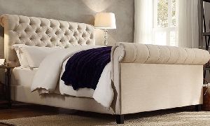 Rolled Top-Tufted Sleigh Bed
