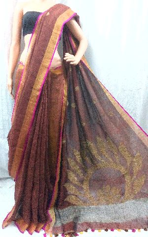 Handloom Linen Jamdani Saree