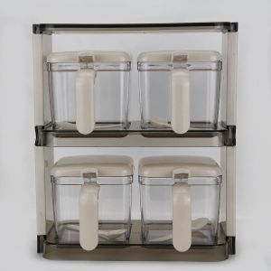 2 Layer 4pcs Set Seasoning Rack Plastic Condiment Box