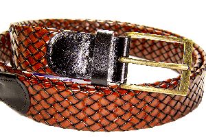 62 Inch Brown Weaved Leather Belt