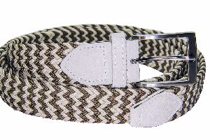 66 Inch Brown and White Weaved Leather Belt