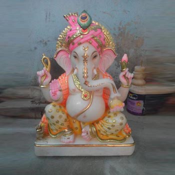 White Marble Pagdi Ganesha Statue