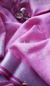 Handloom Pure Linen Hand Embroidery Saree