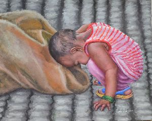 Child playing with sackbag, Oil paintings