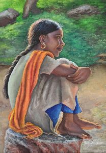 Girl sitting on the rock, Oil paintings for sale