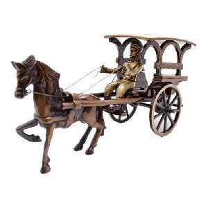 Brass Horse Cart Statue