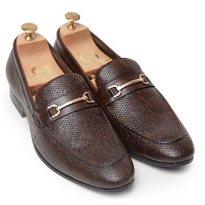 Punched Buckle Brown Slip Ons