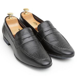 Punched Penny Black Slip Ons