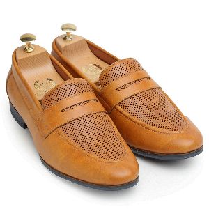 Punched Penny Tan Slip Ons
