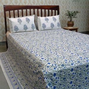 Cotton Block Printed Percale Queen Size Bedspread