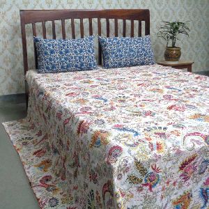 Hand Embroidered Screen Printed Kantha Quilt