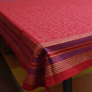 Khadi technique print Gold on Red Cotton Tablecloth