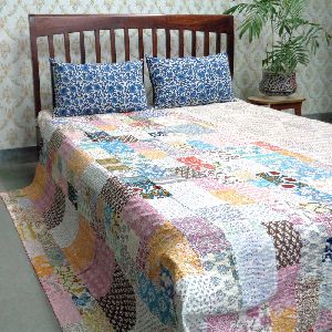 Multicolor Kantha Cotton Twin Size Patchwork Quilt