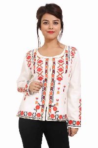 Cotton Embroidery Full Sleeve Party Wear White Jacket